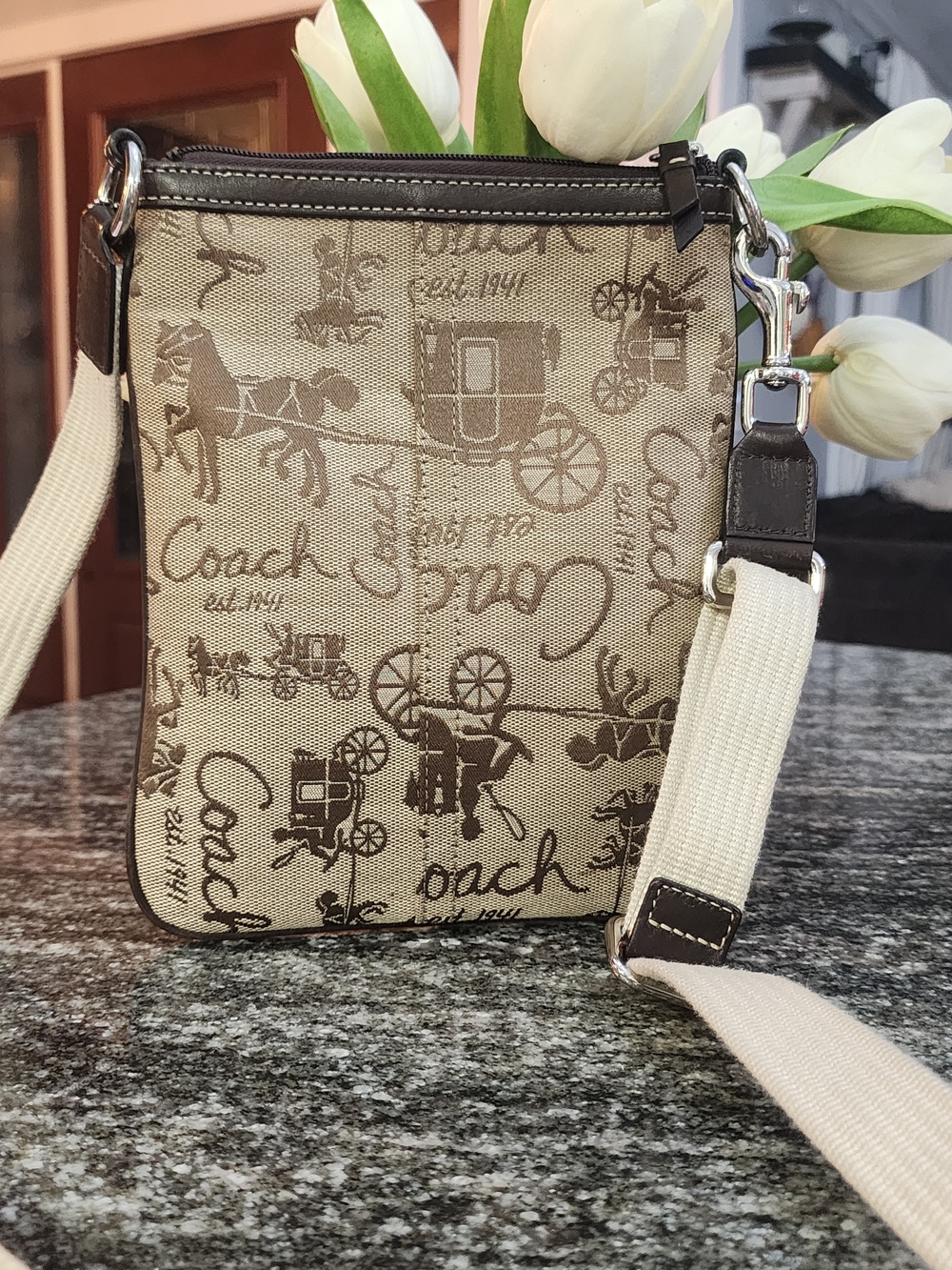 Coach Beige Signature Canvas Crossbody Bag-9×6.5 - Picture 5 of 7